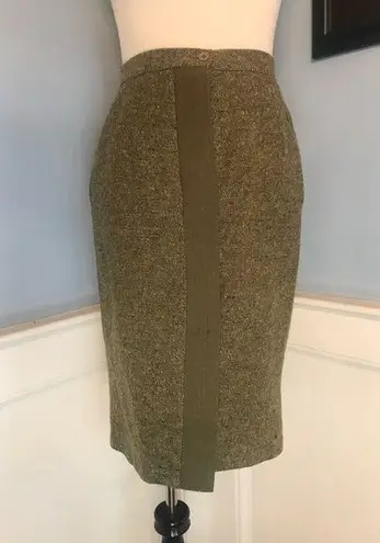 Oscar de la Renta Rare Vintage Olive Wool Tweed Pencil Skirt Sz 4