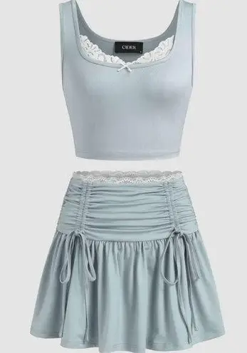 Cider NWT Square Neck Lace Bowknot Crop Tank Top With Mid Rise Solid Drawstring