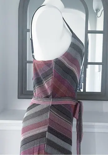 Rachel Roy Finn Metallic Striped Maxi Dress in Pink Grey, Size L New w/Tag