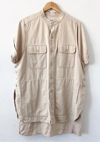 Equipment Acaena Short-Sleeve Mini Utility Dress in Camel Beige