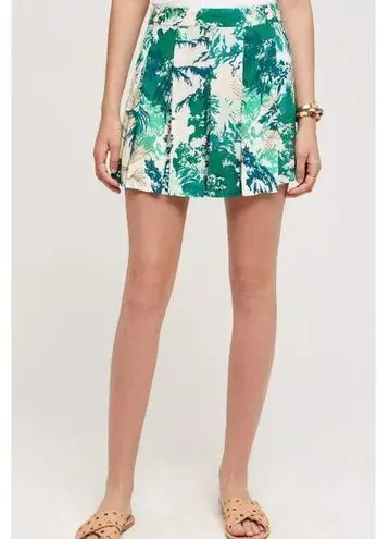 Elevenses Anthropologie Women's Kadu Green Pleated Mini Skort Shorts Size 2