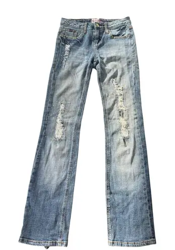 Vtg Y2K Request Distressed Rhinestone Embellish Light Wash Blue Jean 26 Dopamine