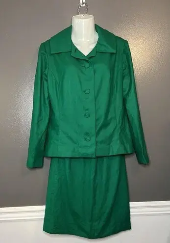 Handmade Vintage 1950s Size 6 Kelly Green Wool Blend Skirt Suit Blazer Skirt