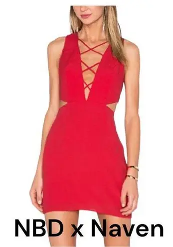 NBD  x Naven the twins womens large red mini dress cutout lace lattice sexy party