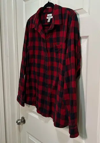 L.L.Bean Women’s  Long Sleeve Button Down Relaxed Shirt Red Black Plaid Sz Large