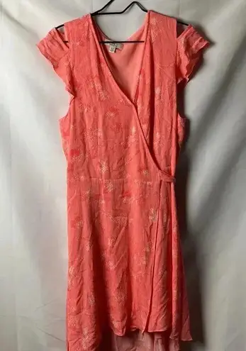 H by Halston HALSTON WRAP DRESS WOMENS SIZE XL CORAL SPLASH DESIGN HIGH LOW HEM BELTED