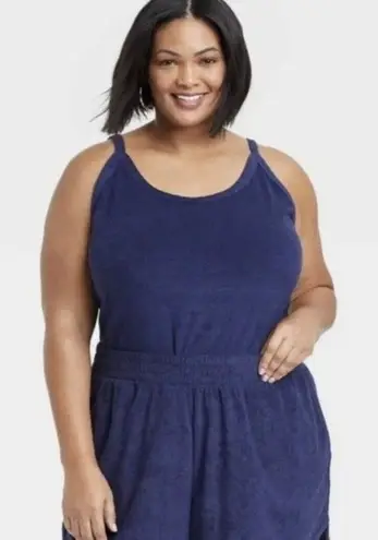 Ava & Viv Tank Women's 1X Plus Size Casual Dark Blue Loop Terry