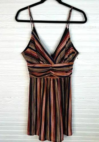 BCBGeneration  Multicolored Striped Spaghetti Strap Dress V Neck New Size 4