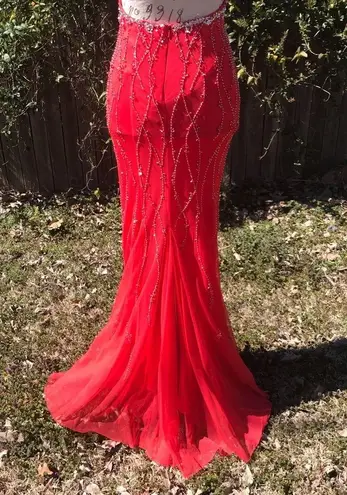 David's Bridal Coral Beaded Backless Mermaid David’s Bridal Prom