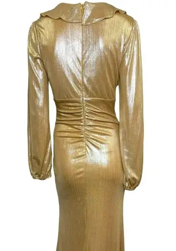 Wow Couture  Wow Gown Metallic Ruffle Long Sleeve Maxi Gold Size Large NWT