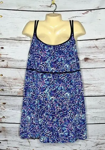 Longitude Great Lengths by NWT 24 Blue Printed One Piece Bathing Suit Swim Dress