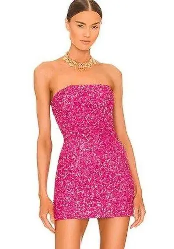 Retrofete Heather Sequin Dress in Hot Pink Strapless Mini Size Medium NWT