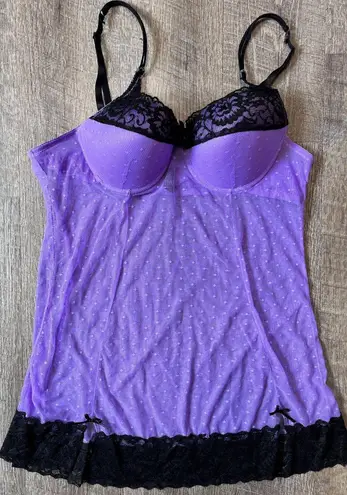 Just Sexy Intimate Purple Lingerie Teddy size 1X black lace