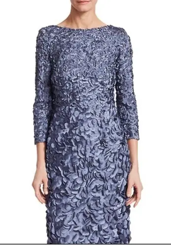 Theia Slate Blue Petal Appliqué boat neck Long sleeve floor Length Formal gown 6