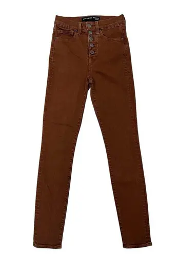 Veronica Beard Maera High Rise Brown Skinny Jeans Button Fly Brown Stone Size 24