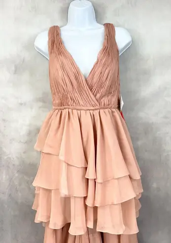 Mac Duggal Ienna For Tiered Gown Womens 4 Ruffled High Low Bodysuit Fairy Rose