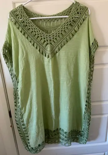 NEW Lamaolu sz S Womens Green Crochet Knit Pullover Poncho Shrug Laggenlook Boho