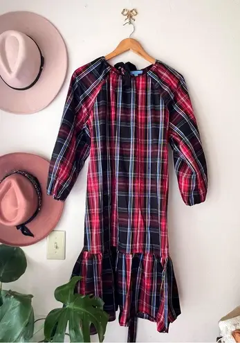 Draper James  RSVP Long Sleeve Tiered Bow Back Dress plaid tartan holiday SIZE XL