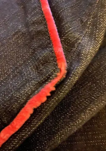 See By Chloe Dark Wash Denim Knee-Length Pencil Skirt with Hot Pink Piping, 8