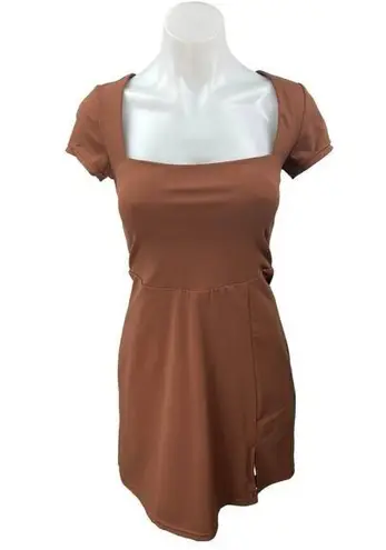 NEW Casly Lamiit Brown Square Neck Short Sleeve Mini Jersey A