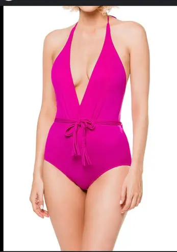 Seafolly Magenta Deep V One Piece Malliot Swimsuit Size 12