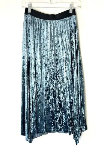 Max Studio  Blue Crushed Velvet Pleated Midi Skirt Size Small