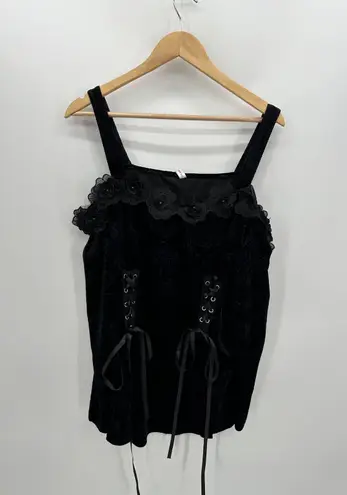 Rosegal Top 2X Black Velour Floral Tie Whimsigoth Renaissance Witch Cosplay