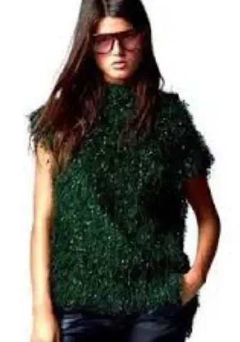 ZARA  Sleevless Vented Top Green Frilly Fluffy Holiday Size Large NWT