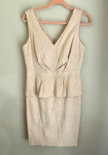 Badgley Mischka NWT Belle Cream Blush Floral Brocade Peplum Sheath Dress 10