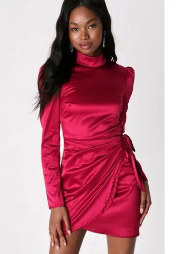 Lulus Late Night Stunner Wine Red Satin Cutout Faux-Wrap Mini Dress