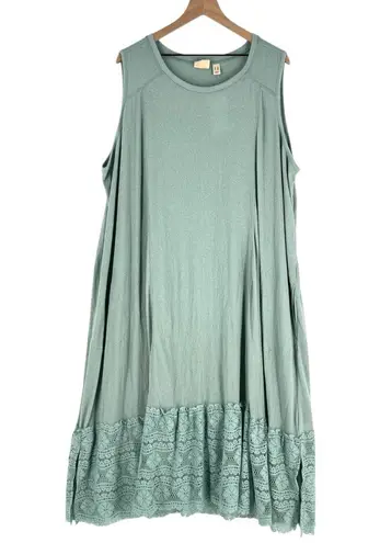 LOGO By Lori Goldstein LOGO Linens Lori Goldstein Sleeveless Aqua Teal Midi Dress Lace Hem Flowy 3X