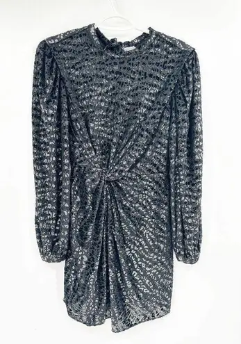 All Saints Jemima Black Leopard Print Long Sleeve Twist Front Mini Dress 0 NWT