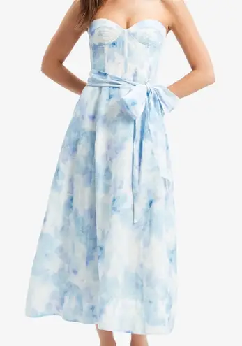 Bardot NWT $169 Strapless Corset Vibrant Aqua Tie Dye Midi Dress XL US 10