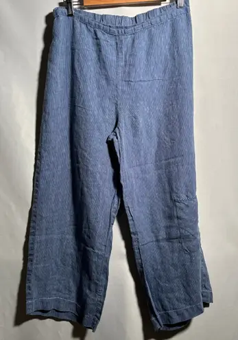 Habitat Clothes To Live In Blue Linen Cropped Wide Leg Pants Womens M Lagenlook