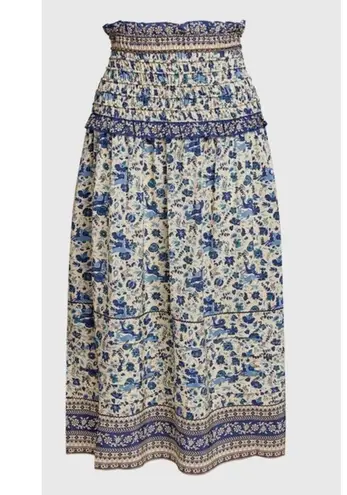 Sea New York Doe Silk Floral Smocked blue yellow paisley Midi Skirt size 6