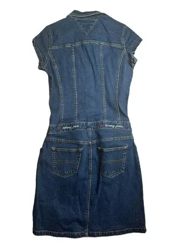 Tommy Hilfiger Vintage Tommy Jeans Y2K Denim Short Sleeve Button Front Jean Dress Stretch Sz S