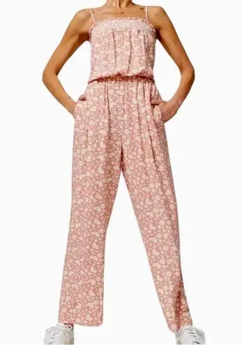 Faherty Renata Jumpsuit size Small in Coral Nusa Floral Cami Strap Lightweight Pink