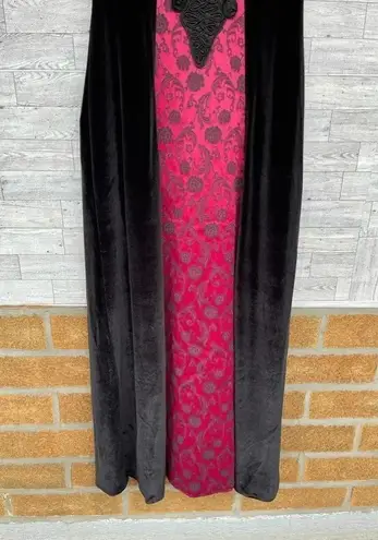 Cykxtees Sleeveless Maxi Dress Velvet Red Brocade VINTAGE 90's Y2K XL Black