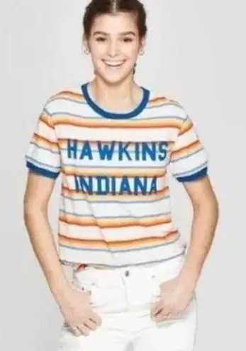 Netflix Stranger Things  Rainbow Stripe Hawkins Indiana Ringer T-Shirt XS