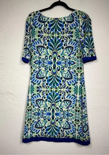 Eliza J Blue Paisley Sheath Dress Womens 4 Mini 3/4 Sleeve Preppy Office Work