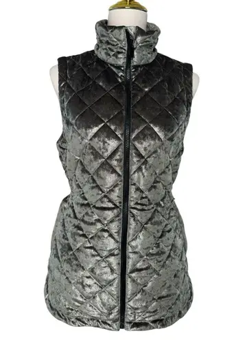 Athleta  Olive Whisper Metallic Velvet
Vest Size Small Cozy Quilted High Neck