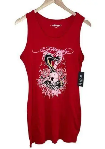Ed Hardy Womens Retro Y2k Inspired Red Cobra Rib Tank Dress Size XL