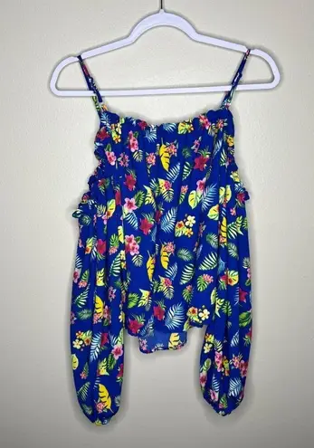 Romeo + Juliet Couture Women's Floral Print Blue Off The Shoulder Top M