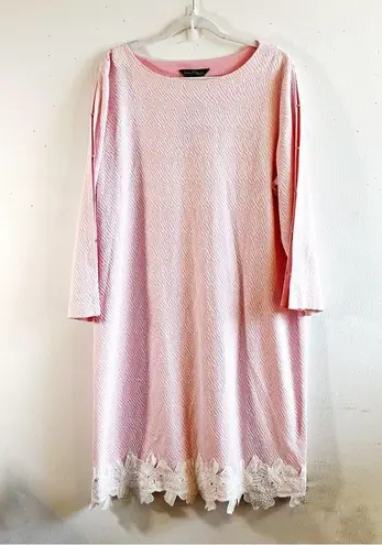 Ming Wang Dress Pink & White Lace Trim Open Sleeve Knit Dress Sz XL NWT *Flaw*