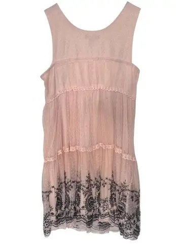 Ultra Pink Lace Tiered Tunic Dress Light Pink Black Y2K Fairy Size Medium