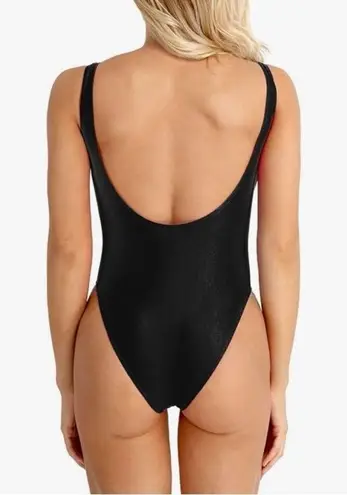 Rare Yvette Mandell Black High Cut Low Back Scoop Neck Bodysuit Size Small