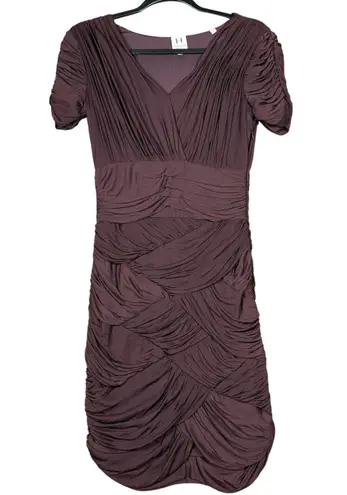 Halston Heritage Ruched Deep V Bodycon Dress Plum Purple | Size Small