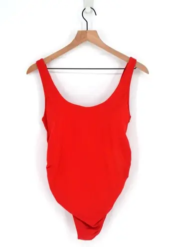 ANDIE The Ibiza One Piece Swimsuit Scoop Back Ruched in Cherry Red Women's S