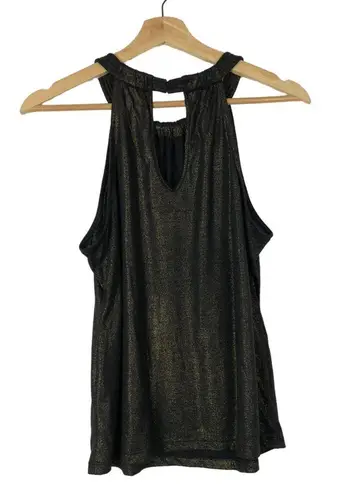 T Tahari Black Gold Shimmer High Neck Tank Top S