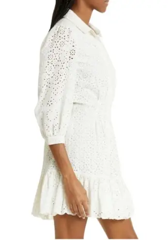 Veronica Beard Kylan Dress Mini Button Down Collared Cotton White Long Sleeve 12